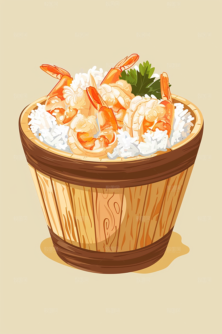 木桶饭菜饭美味插画