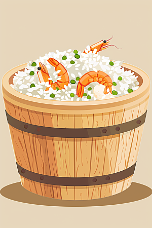 木桶饭手绘主食插画