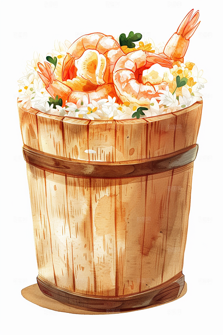 木桶饭拌饭好吃插画
