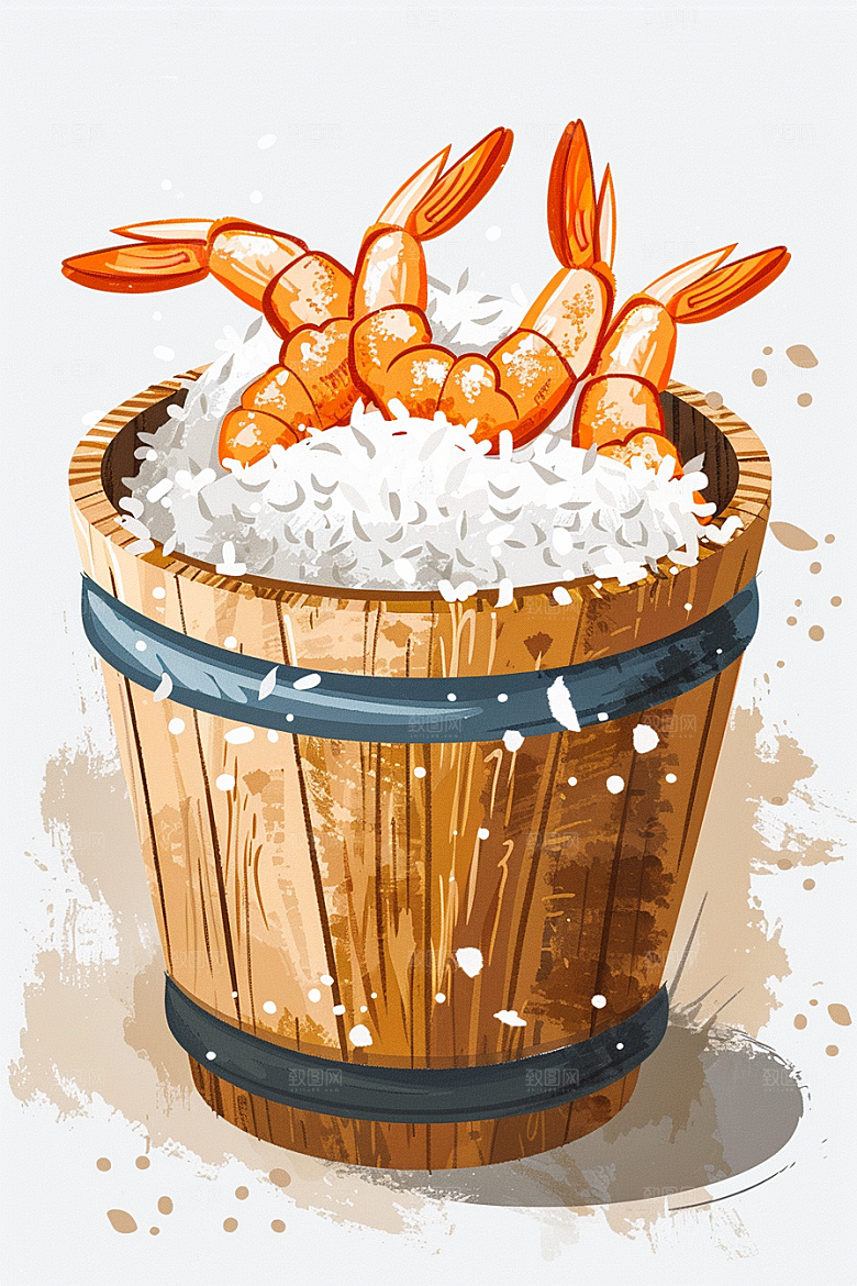 木桶饭手绘热气腾腾插画