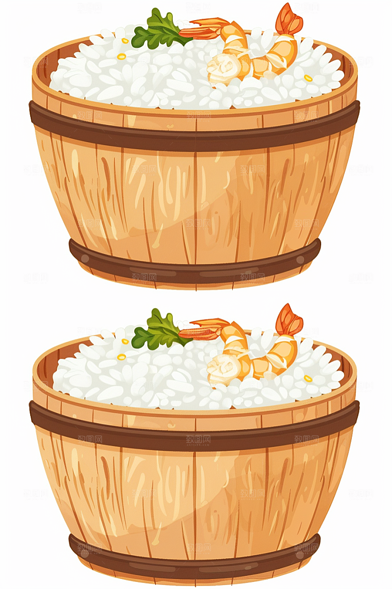 木桶饭煲仔饭手绘插画