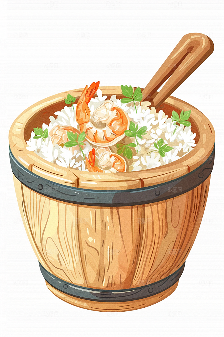 木桶饭手绘地方特色插画