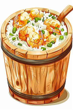 木桶饭地方特色美食插画