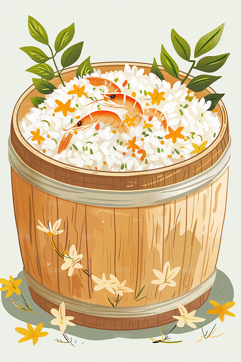 木桶饭美味好吃插画