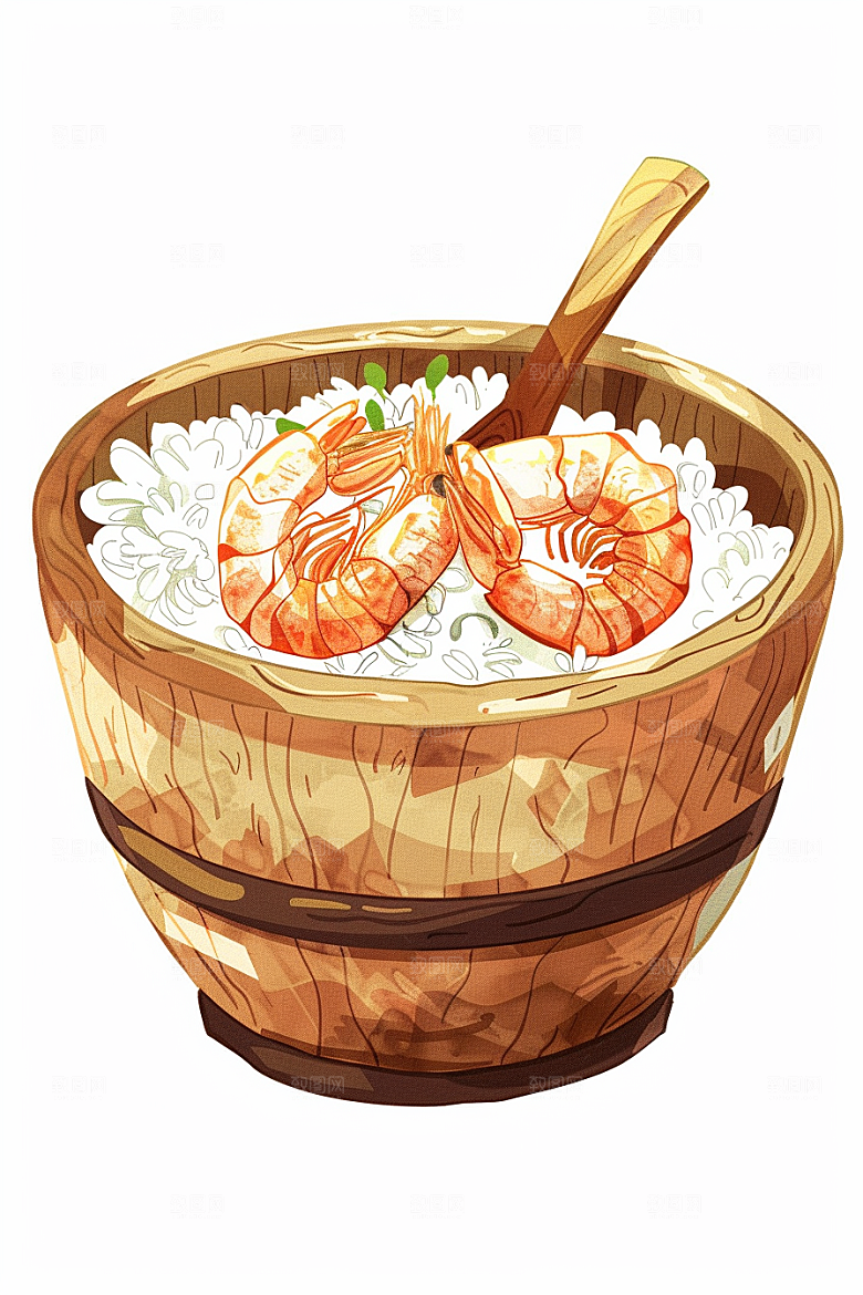 木桶饭美食拌饭插画