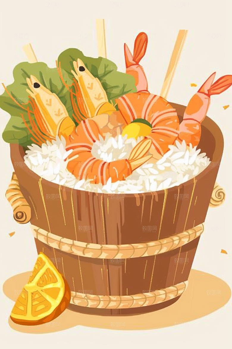 木桶饭拌饭美味插画