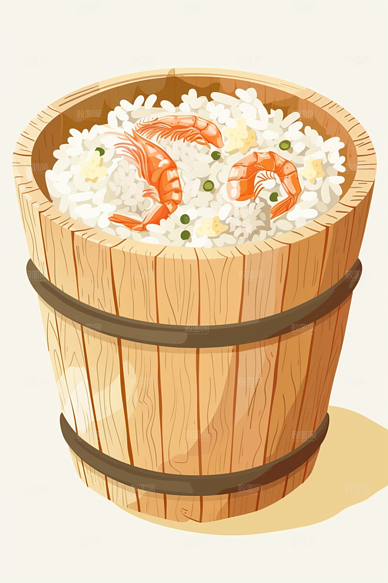 木桶饭煲仔饭高清插画