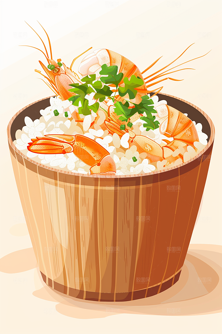 木桶饭美食手绘插画