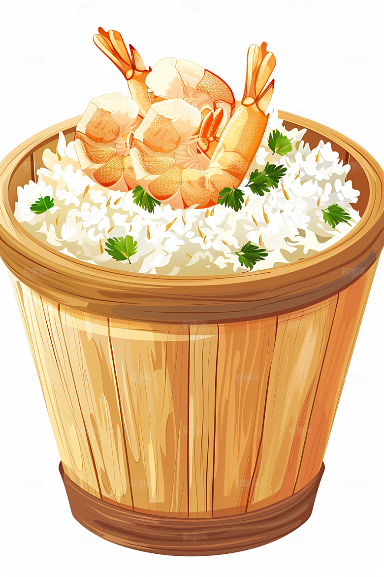 木桶饭地方特色拌饭插画