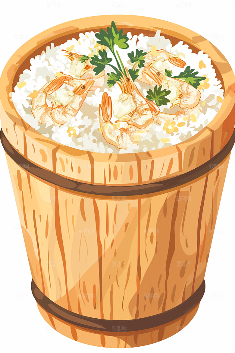 木桶饭主食拌饭插画