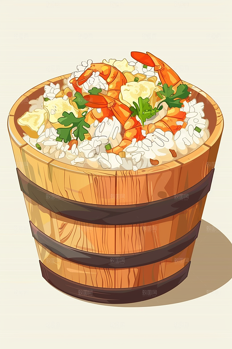 木桶饭菜饭拌饭插画