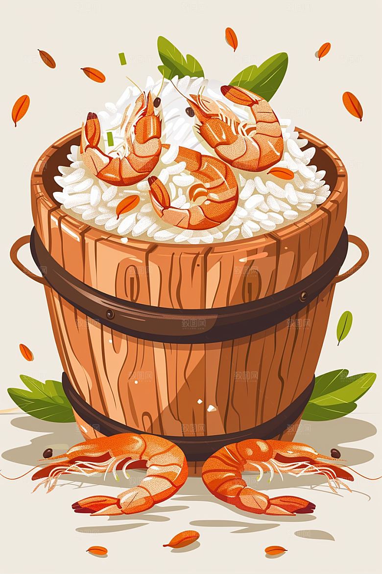 木桶饭好吃手绘插画