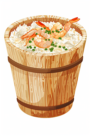 木桶饭煲仔饭菜饭插画
