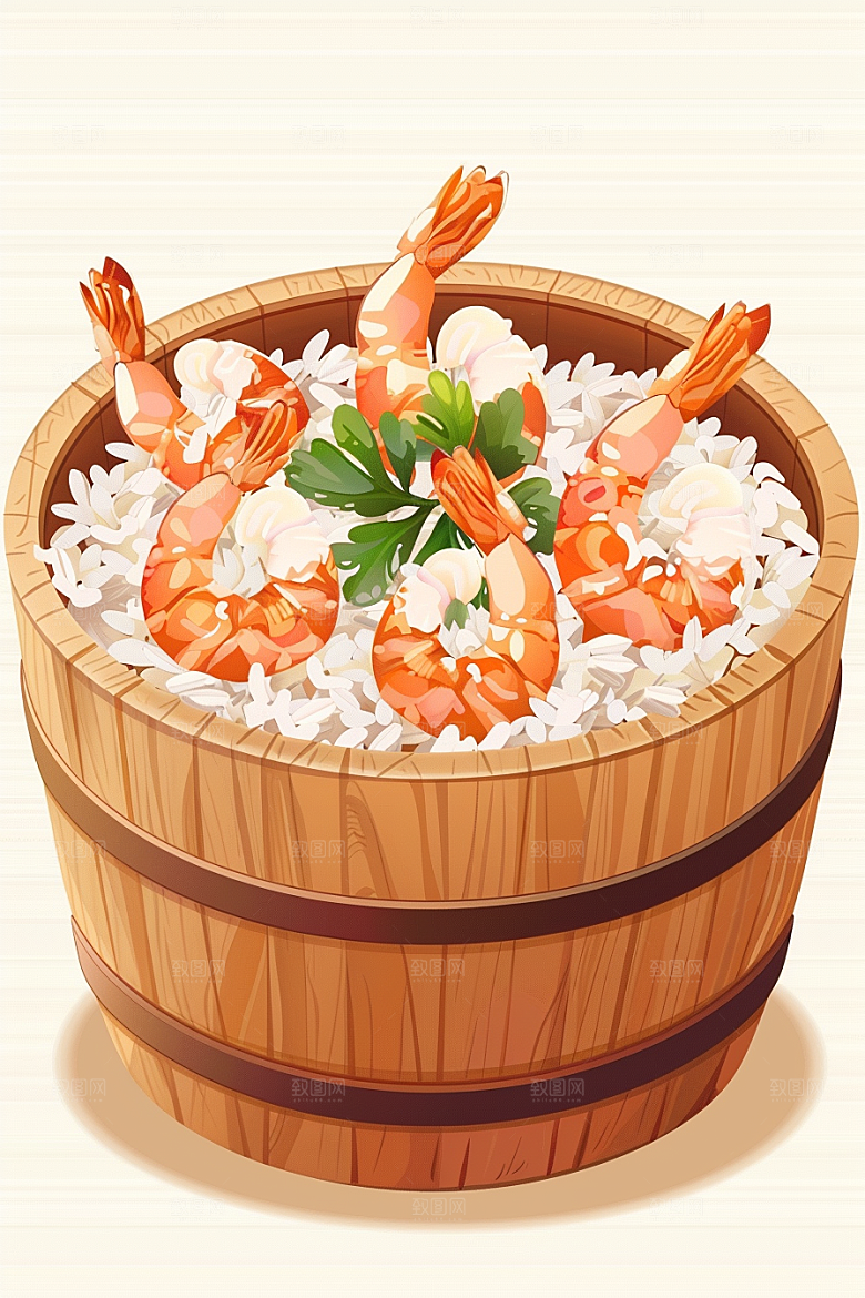 木桶饭菜饭美味插画