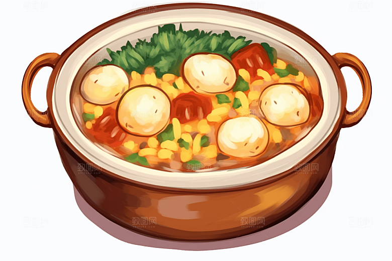 木桶饭菜饭高清插画