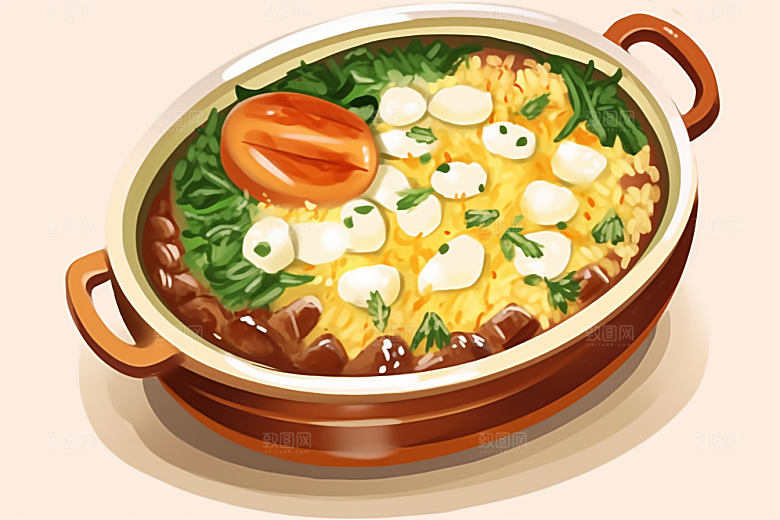 木桶饭地方特色手绘插画