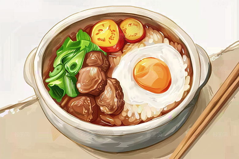 木桶饭美味高清插画