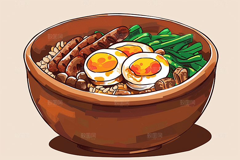 木桶饭拌饭好吃插画
