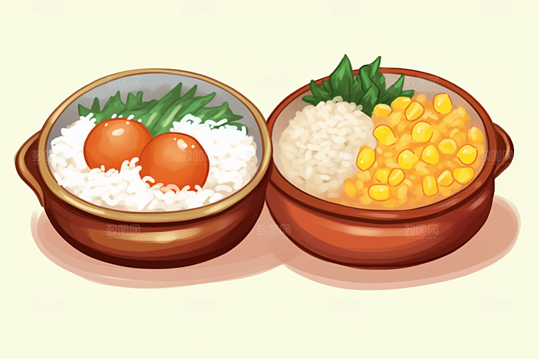 木桶饭菜饭拌饭插画