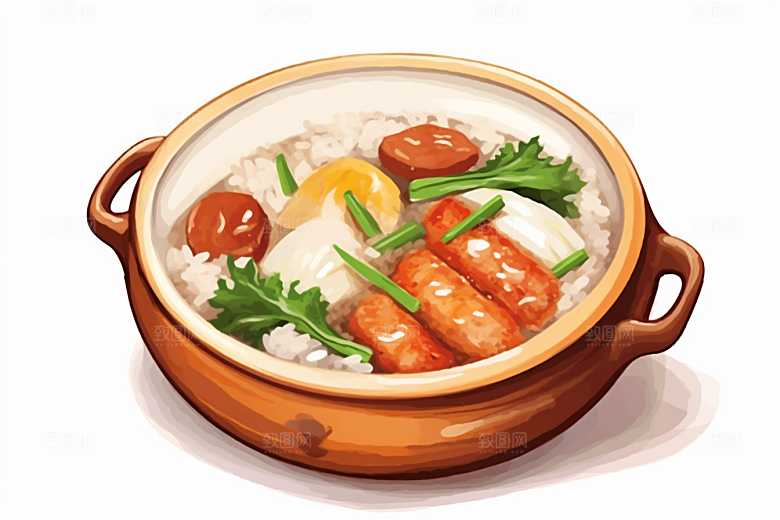 木桶饭主食美食插画