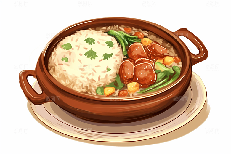 木桶饭地方特色热气腾腾插画