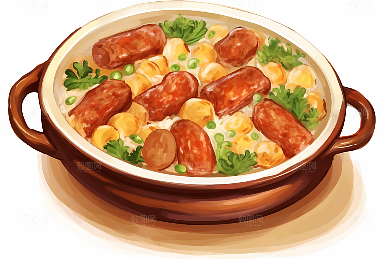 木桶饭好吃地方特色插画