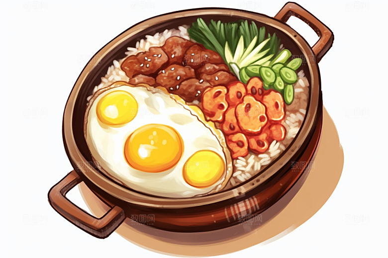 木桶饭菜饭热气腾腾插画