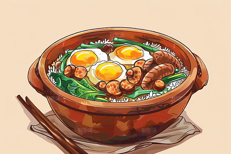 木桶饭煲仔饭好吃插画