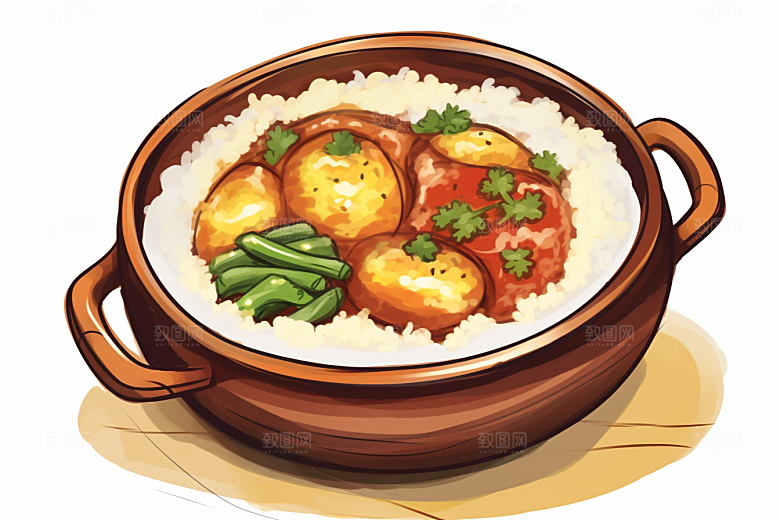 木桶饭手绘地方特色插画