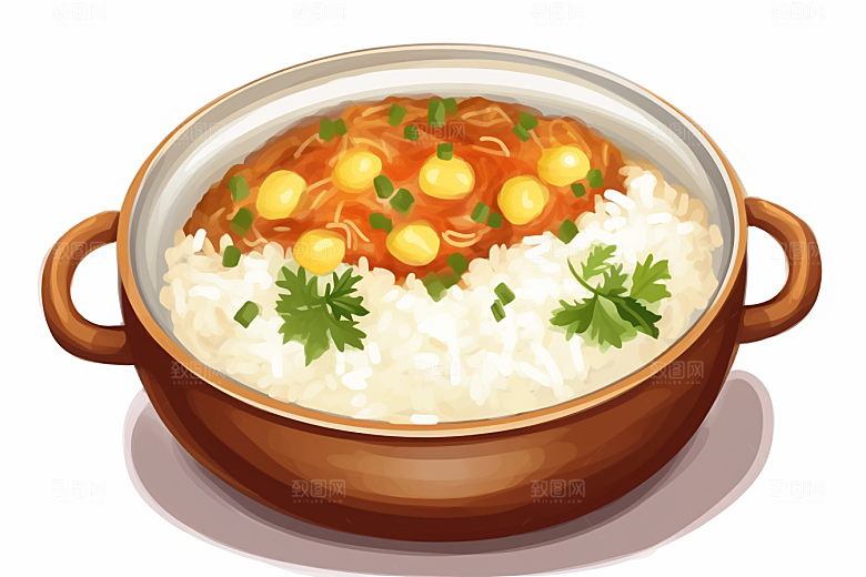 木桶饭好吃手绘插画