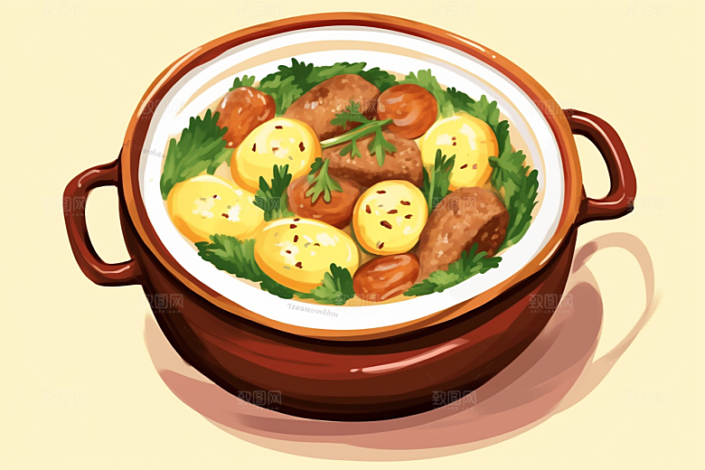 木桶饭热气腾腾好吃插画