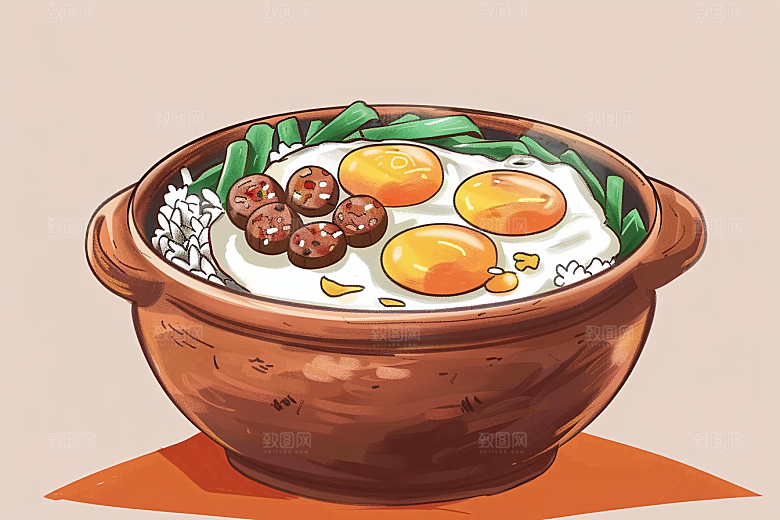 木桶饭热气腾腾美味插画