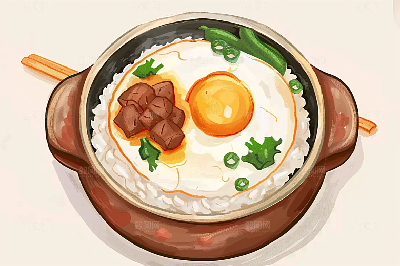 木桶饭高清手绘插画