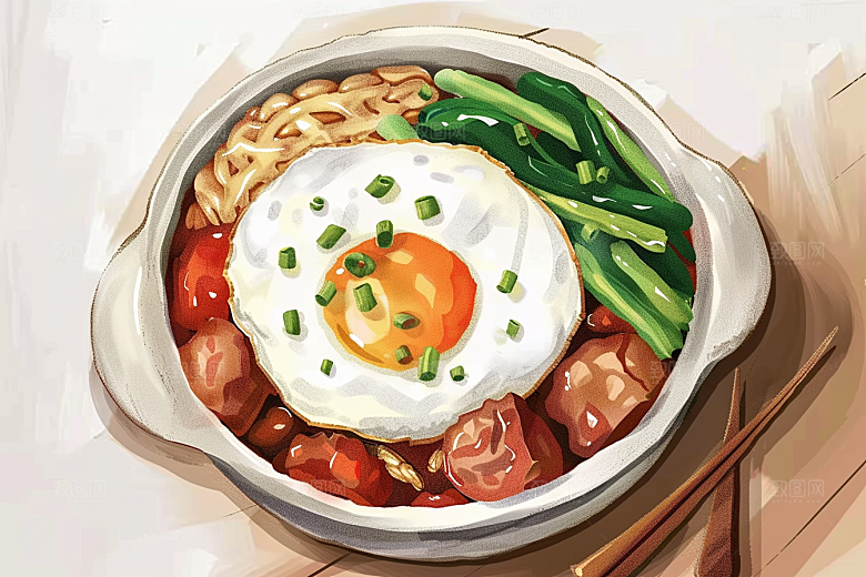 木桶饭美味煲仔饭插画