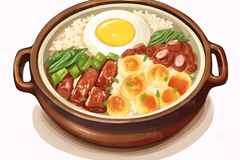 木桶饭美食手绘插画