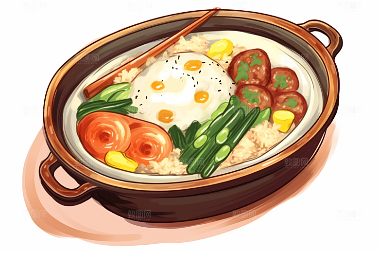 木桶饭美食手绘插画