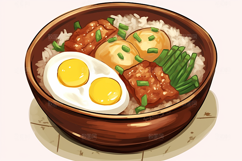 木桶饭拌饭好吃插画