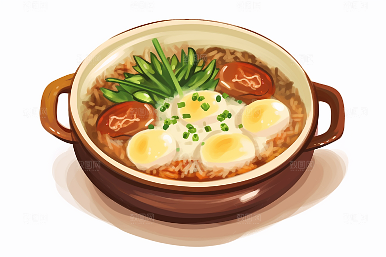 木桶饭美食热气腾腾插画