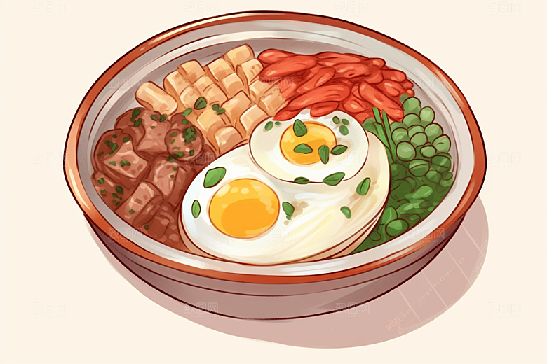 木桶饭手绘地方特色插画