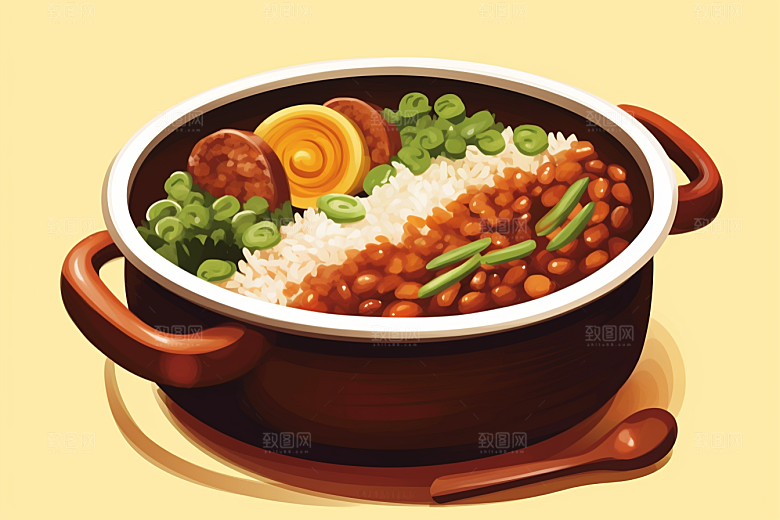 木桶饭美食高清插画