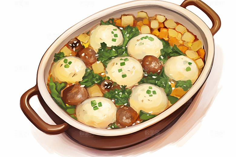 木桶饭拌饭菜饭插画