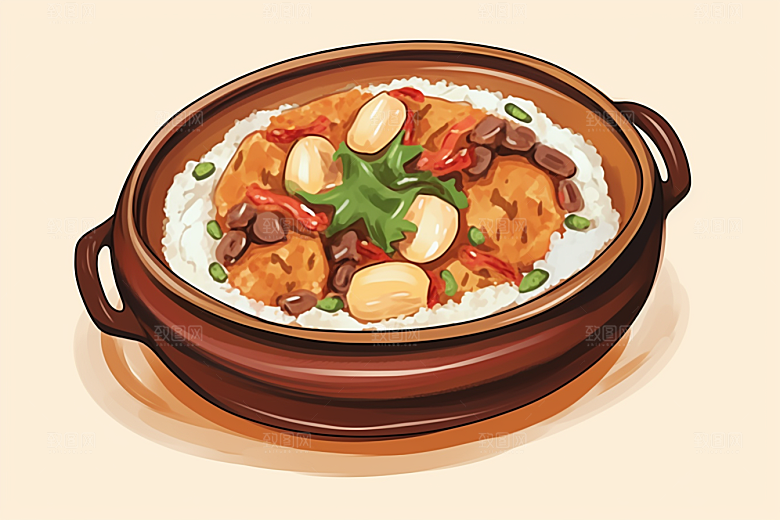 木桶饭拌饭好吃插画