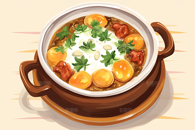 木桶饭手绘高清插画