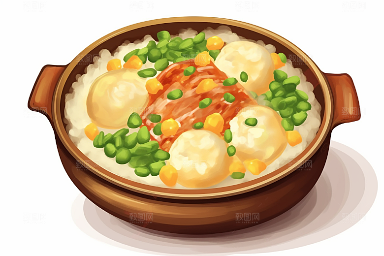 木桶饭地方特色拌饭插画