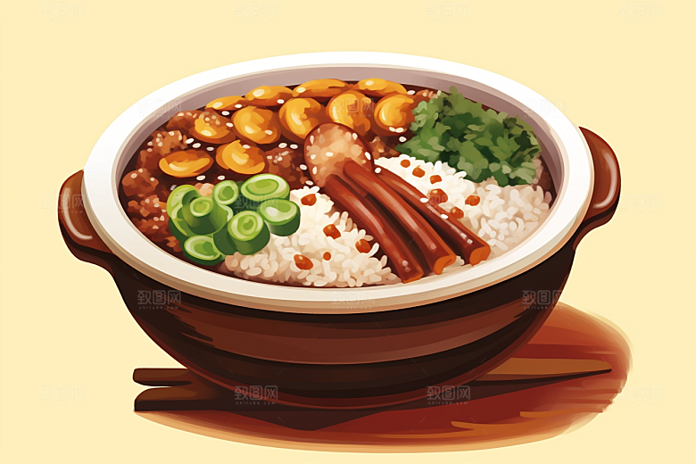 木桶饭手绘主食插画