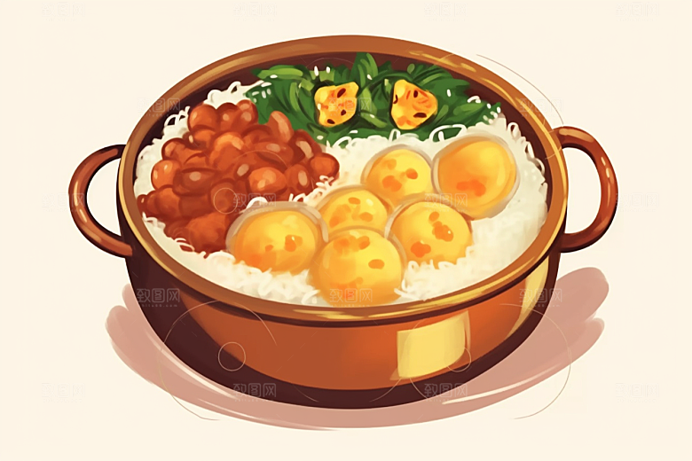 木桶饭主食热气腾腾插画
