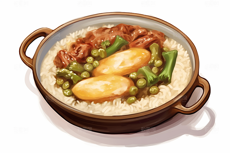 木桶饭主食地方特色插画