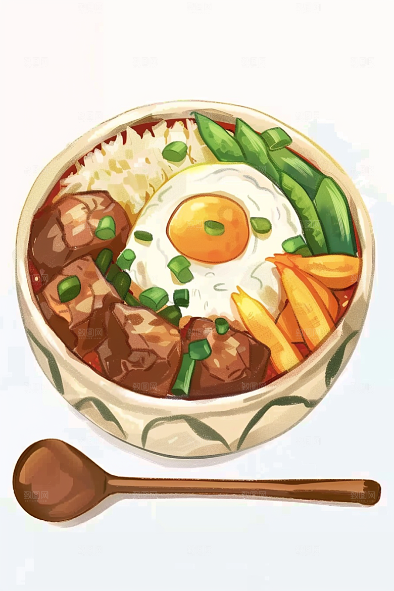 木桶饭高清好吃插画