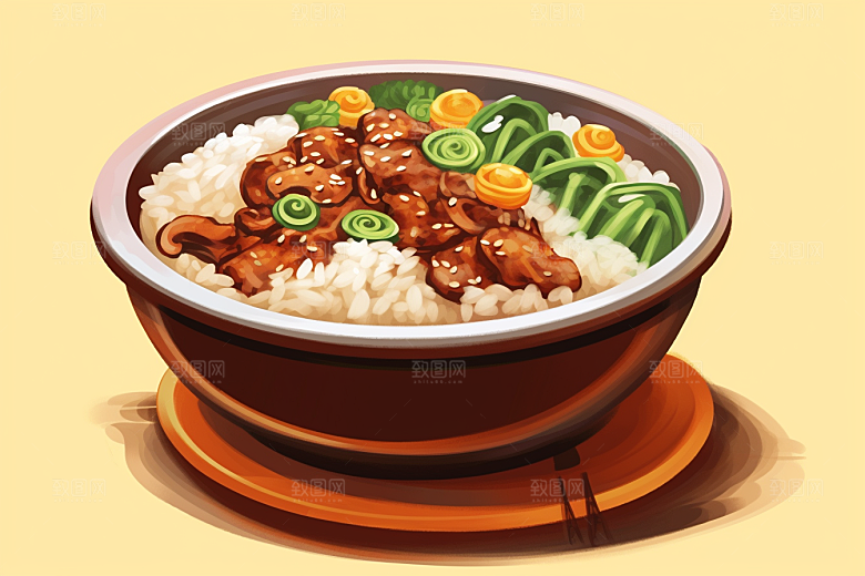 木桶饭菜饭好吃插画