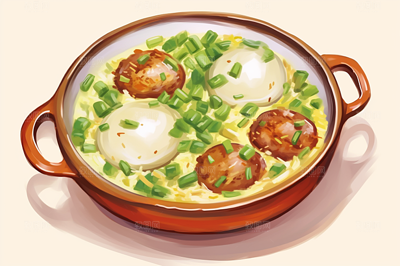 木桶饭拌饭煲仔饭插画